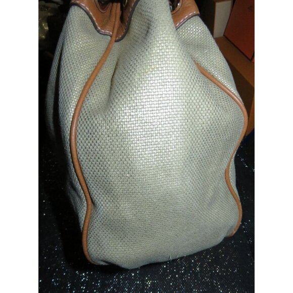 Michael Kors Marina Gold Glitter Canvas & Leather Trim Drawstring Large Tote Han - Picture 4 of 13